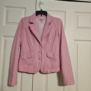 Vintage Tommy Hilfiger Pink Seersucker Striped Blazer - Size Large (Y2K 2005)